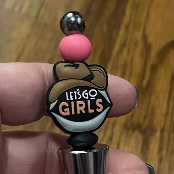 New country themed Let’s Go Girls" Pink Accent Wine Bottle Stopper handmade - Picture 3 of 6